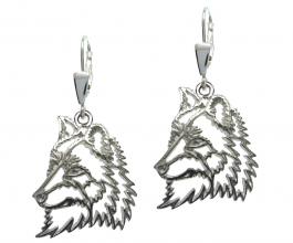 Vlk náušnice rhodiované stříbro