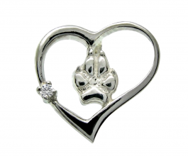 Srdce - psí tlapka s bílým zirkonem přívěšek na krk rhodiované stříbro
