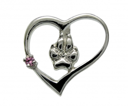 Srdce - psí tlapka s růžovým zirkonem přívěšek na krk rhodiované stříbro