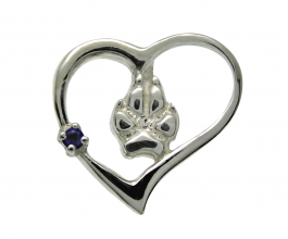 Srdce - psí tlapka s modrým zirkonem přívěšek na krk rhodiované stříbro