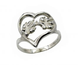 Srdce - psí tlapky prsten rhodiované stříbro - 51